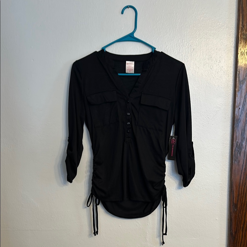 NWT No Boundaries Black Button Down with Side Ties - size Small